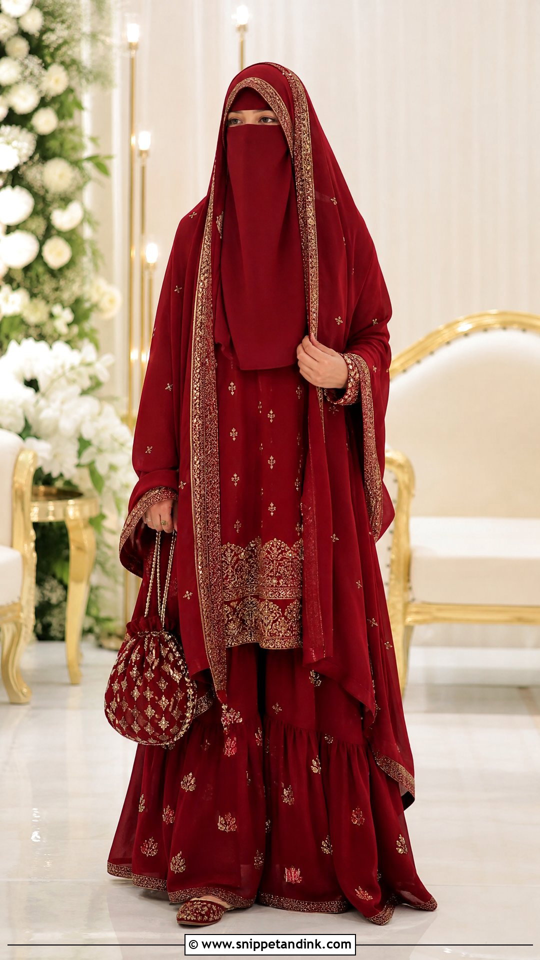 Red Sharara Niqab Wedding Dress - Snippet and Ink - 25 Niqab Wedding Dress Ideas