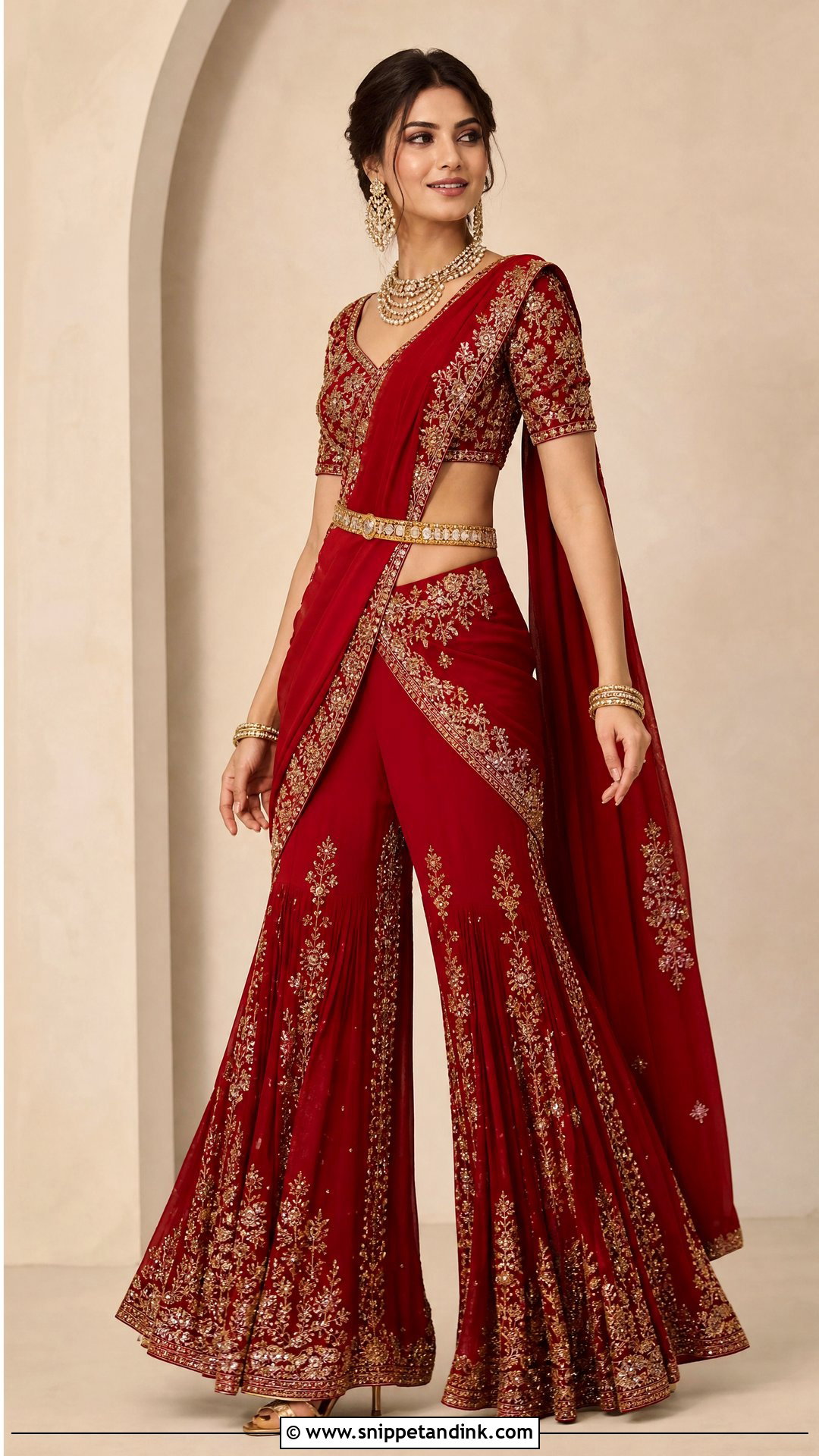 Red Sharara Saree For Bride - Snippet and Ink - 20 Red Bridal Sharara Ideas