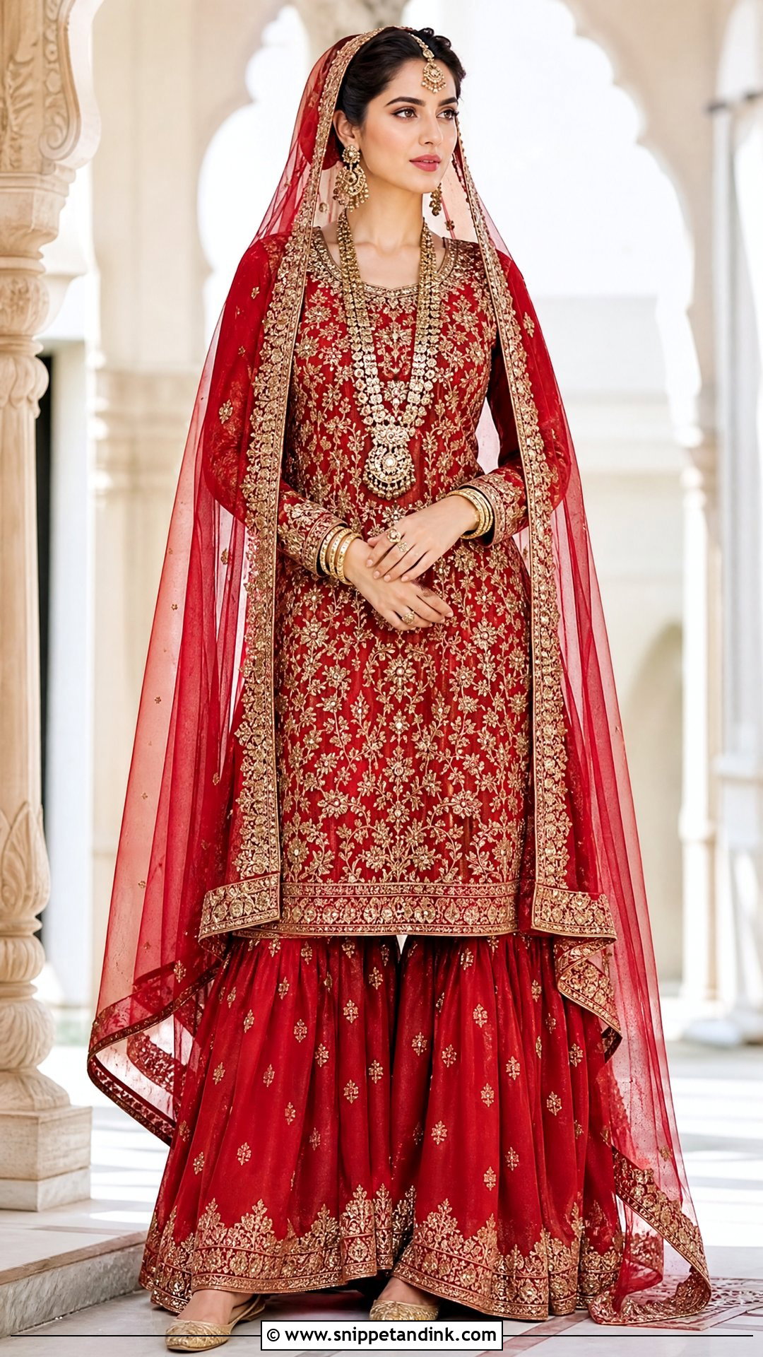 Red Sharara With Long Kurta - Snippet and Ink - 20 Red Bridal Sharara Ideas