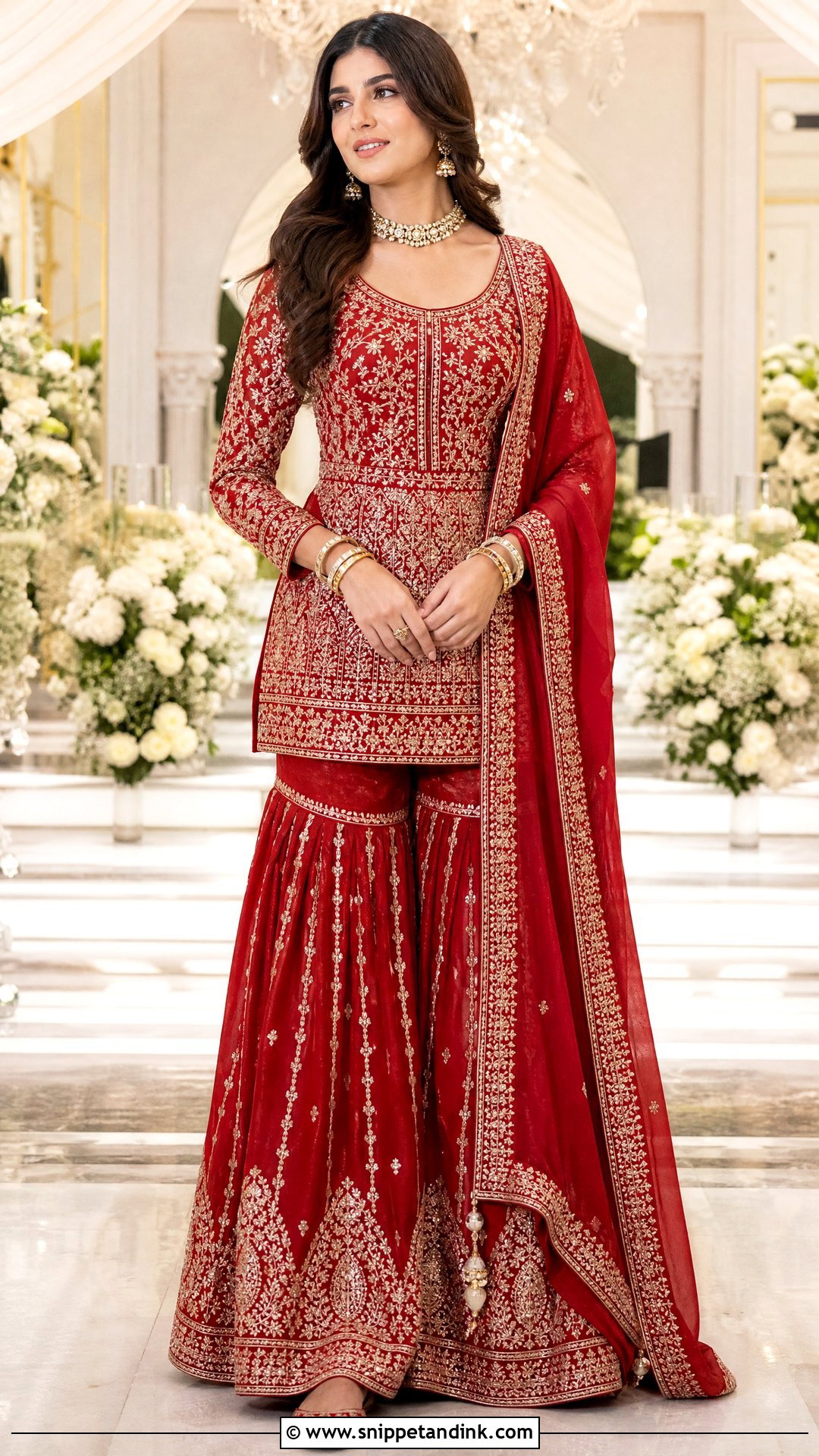 Red Sharara With Short Kurti - Snippet and Ink - 20 Red Bridal Sharara Ideas