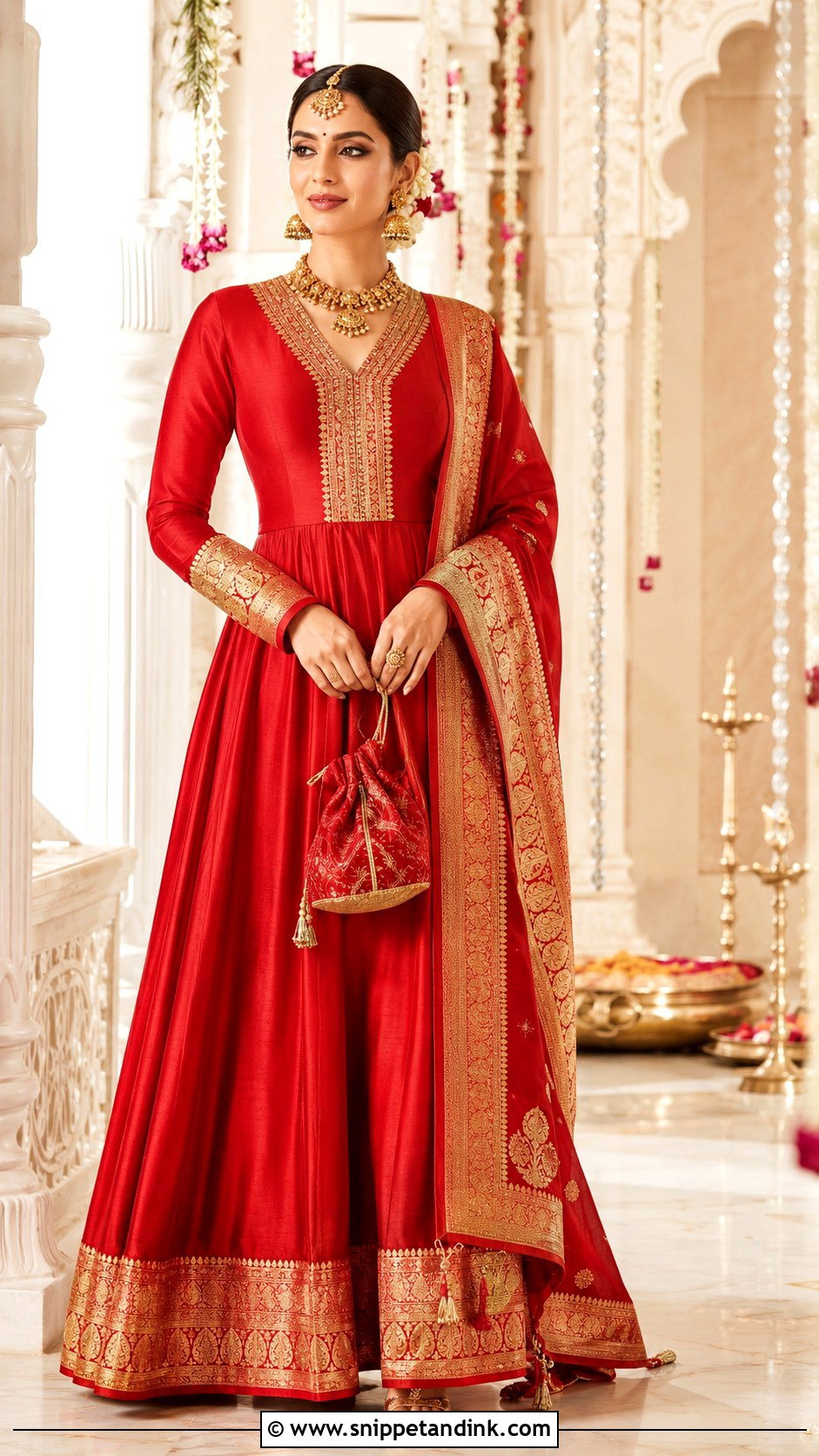 Red Silk Anarkali Suit With Zari Work - Snippet and Ink - 25 Red Anarkali Wedding Suits