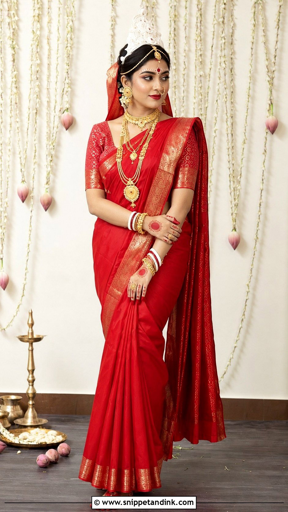 Red Silk Bengali Bride Look - Snippet and Ink - 30 Bengali Bride Traditional Look Ideas
