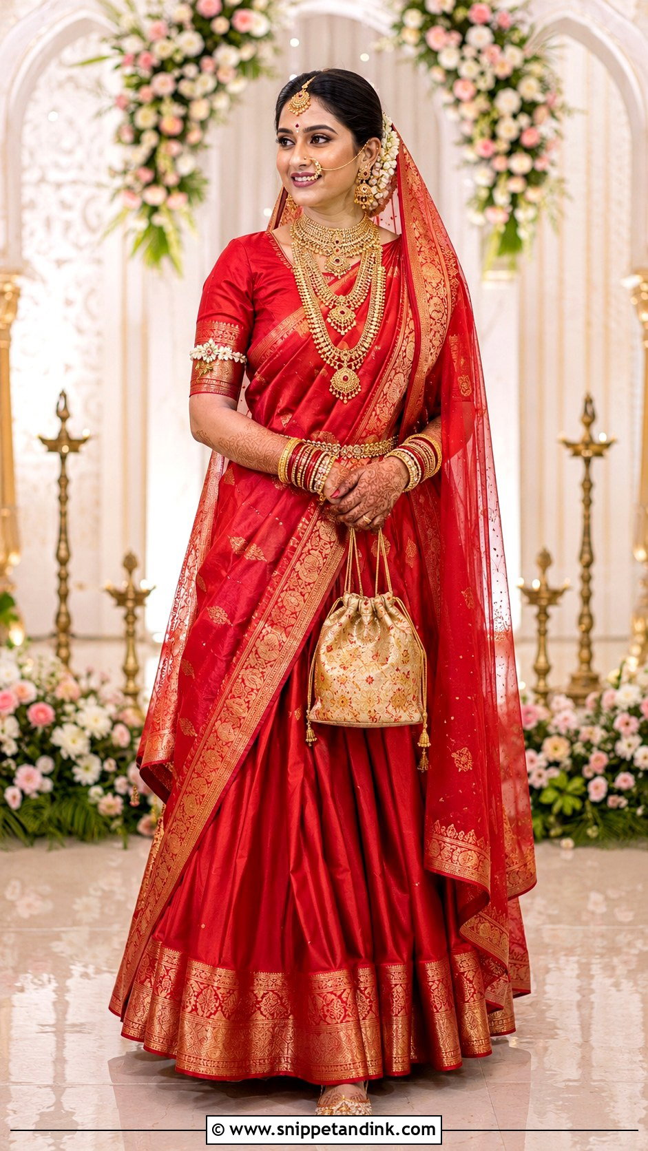 Red Silk Lehenga Konkani Bride Look - Snippet and Ink - 20 Konkani Bride Ideas