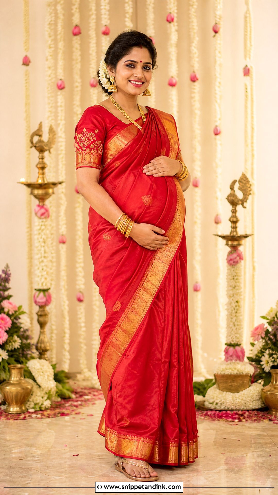 Red Silk Saree Godbharai Look - Snippet and Ink - 25 Godbharai Look Ideas