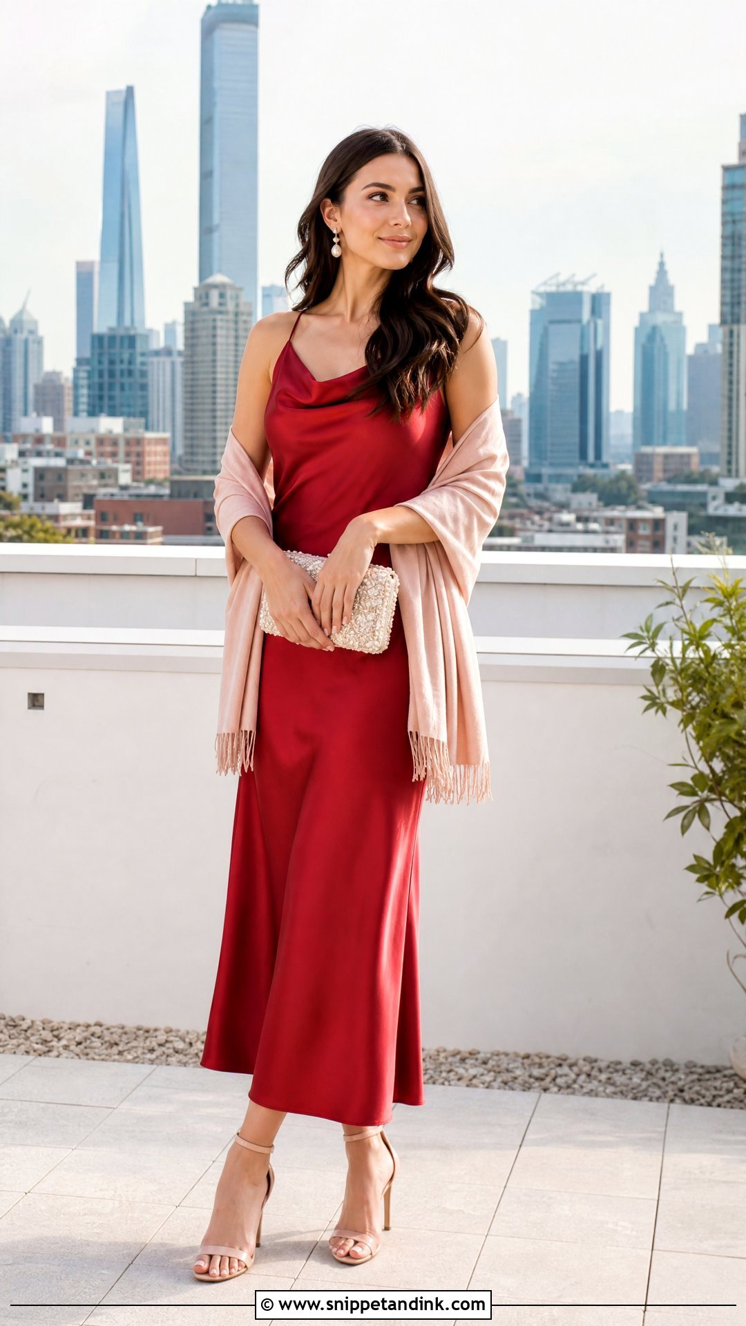 Red Slip Dress With Shawl for Wedding - Snippet and Ink - 25 Red Dress for Wedding Ideas