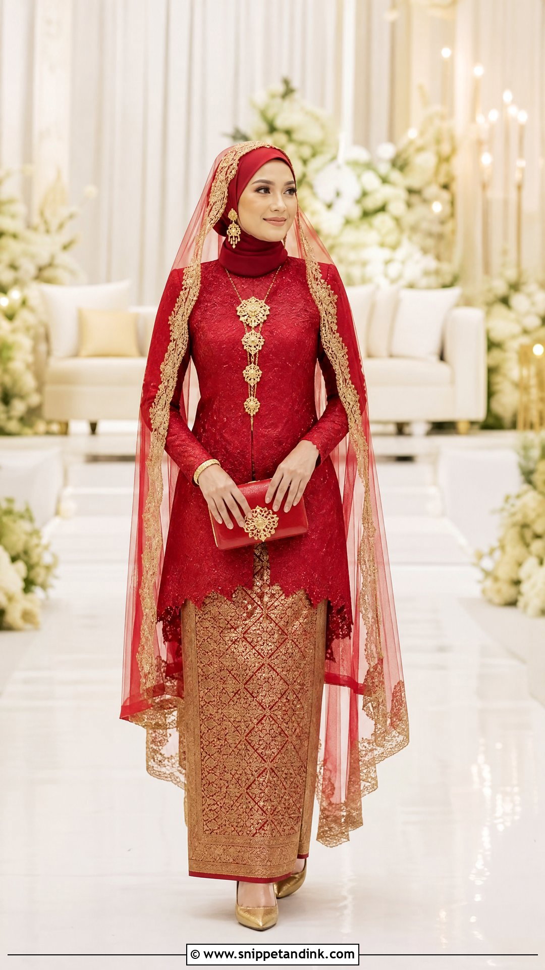 Red Songket Bridal Set - Snippet and Ink - 20 Wedding Songket Ideas