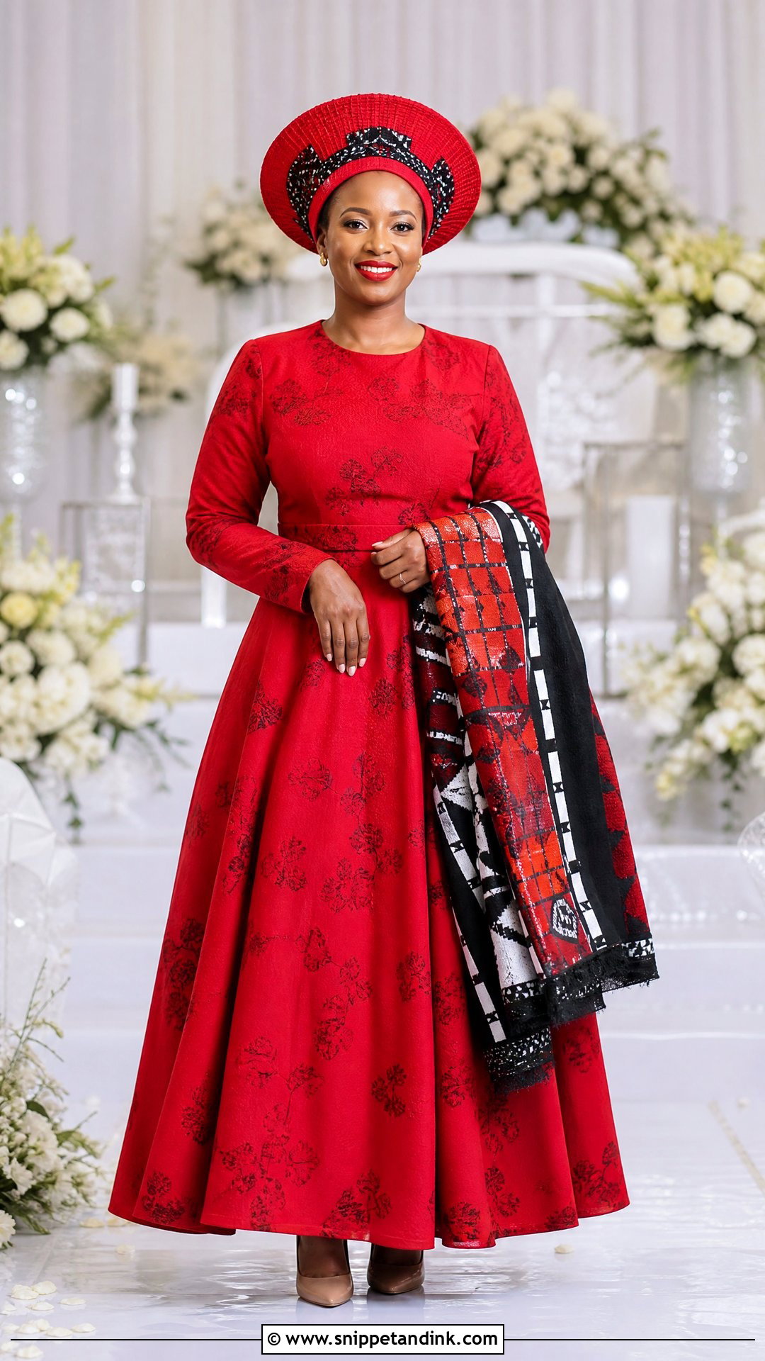 Red Sotho Wedding Dress With Mokorotlo - Snippet and Ink - 20 Sotho Wedding Dress Ideas