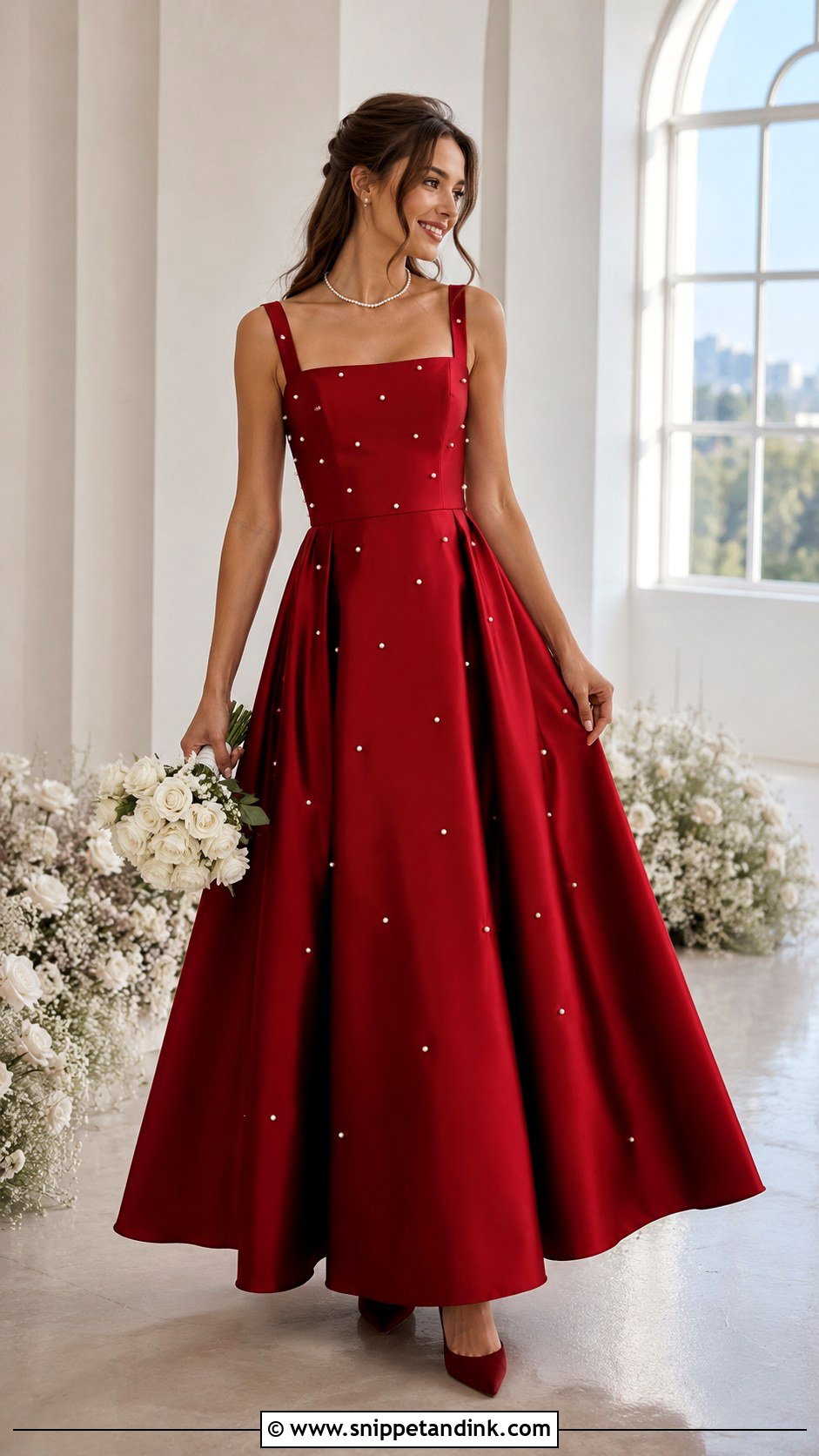 Red Square Neck Bridal Dress - Snippet and Ink - 30 Red Bridal Dress Ideas