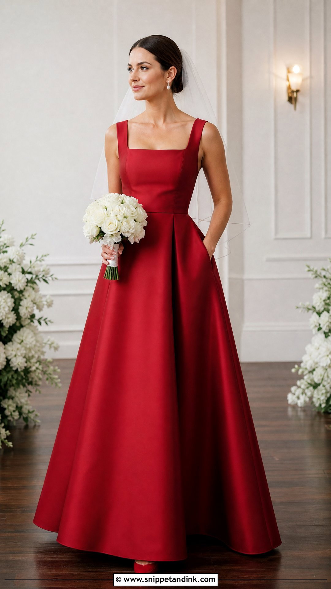 Red Square Neck Bridal Gown - Snippet and Ink - 20 Red Bridal Gown Ideas