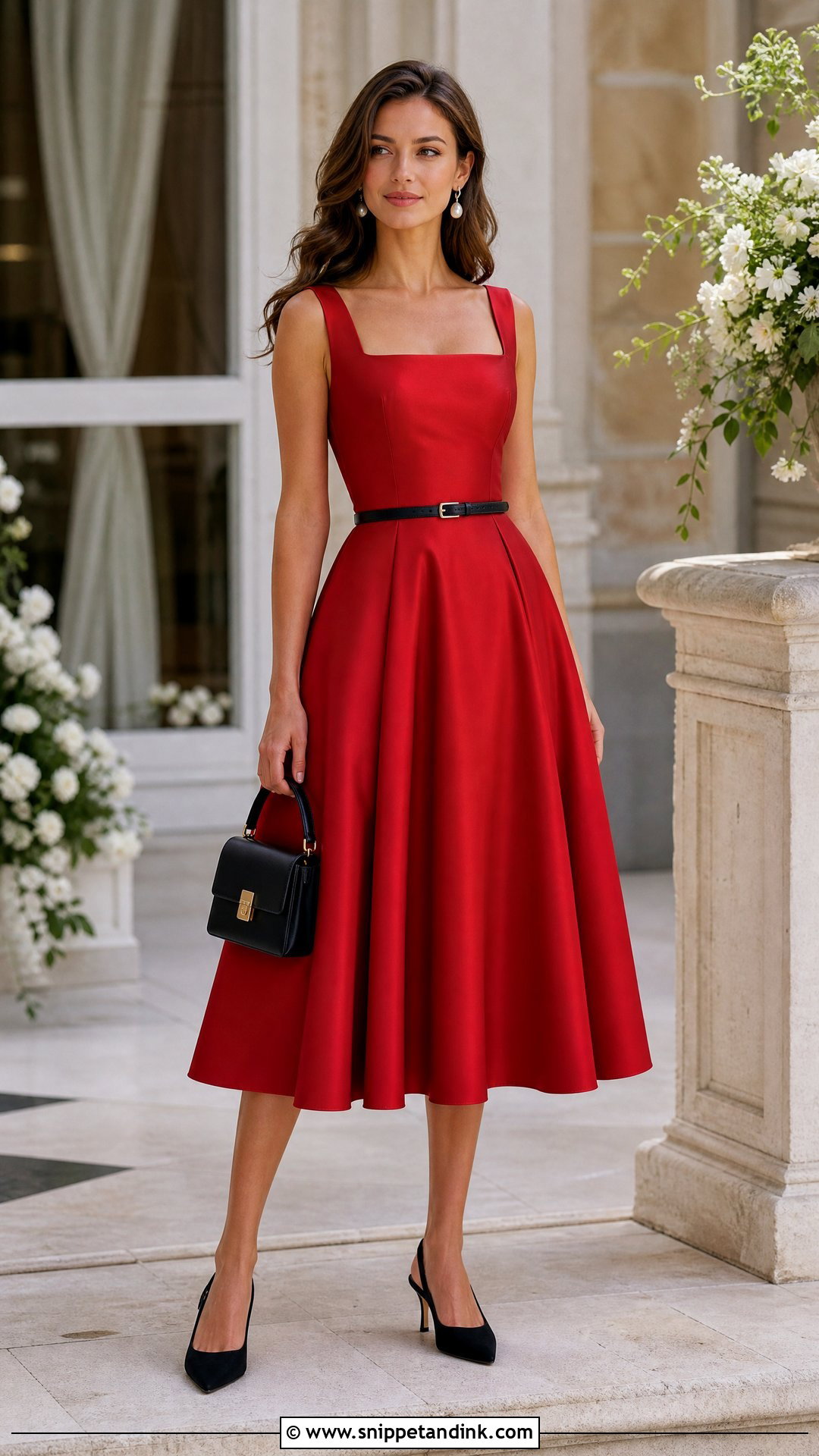 Red Square Neck Fit and Flare Dress for Wedding - Snippet and Ink - 25 Red Dress for Wedding Ideas