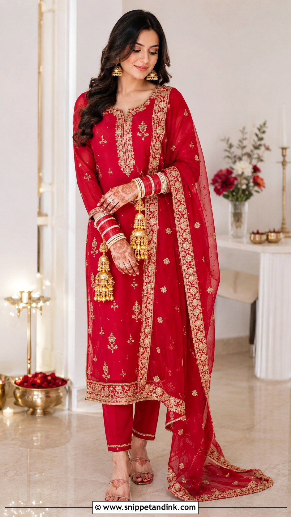 Red Suit Bangle Ceremony Outfit - Snippet and Ink - 25 Bangle Ceremony Outfit for Bride Ideas