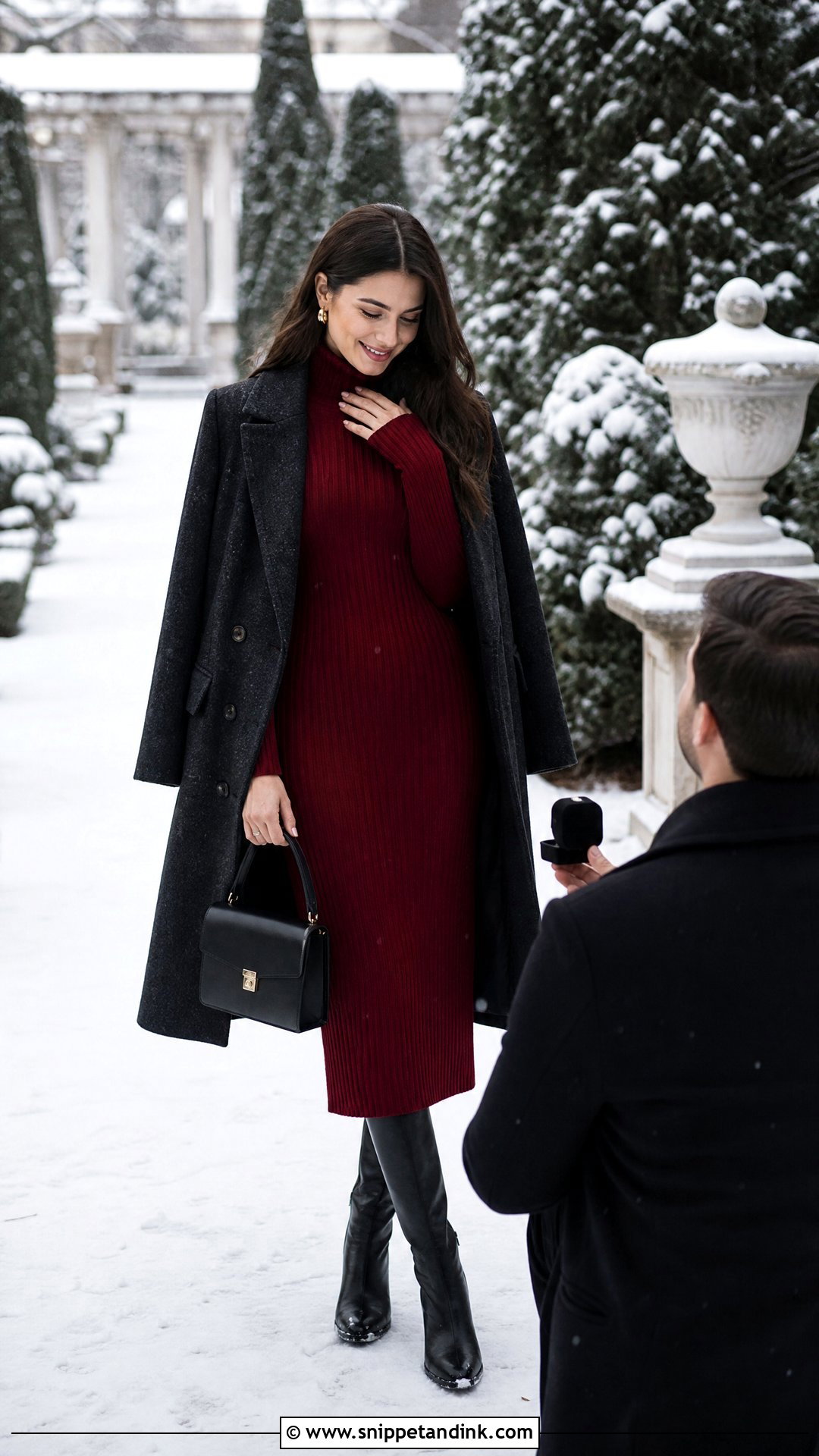 Red Sweater Dress Snow Proposal Outfit - Snippet and Ink - 20 Winter Proposal Outfits for Her