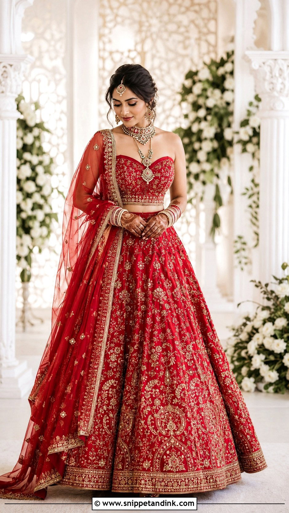Red Sweetheart Neck Bridal Lehenga - Snippet and Ink - 25 Red Lehanga Bridal Outfits