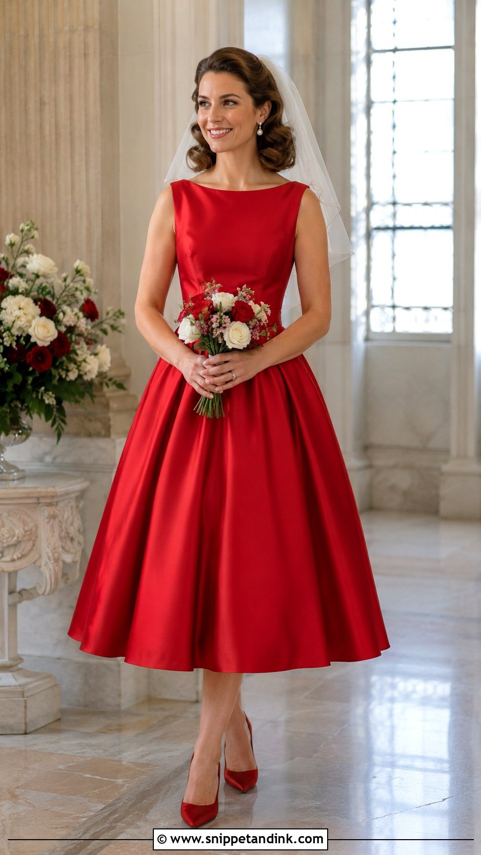Red Tea Length Bridal Dress - Snippet and Ink - 30 Red Bridal Dress Ideas
