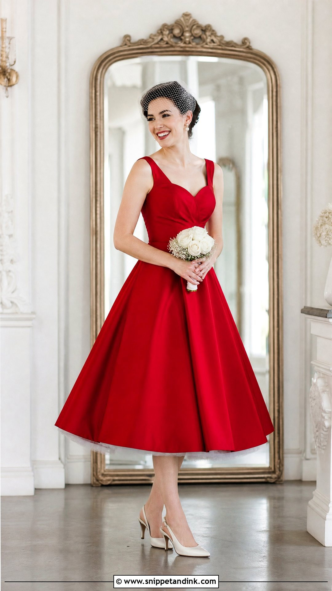 Red Tea Length Bridal Gown - Snippet and Ink - 20 Red Bridal Gown Ideas