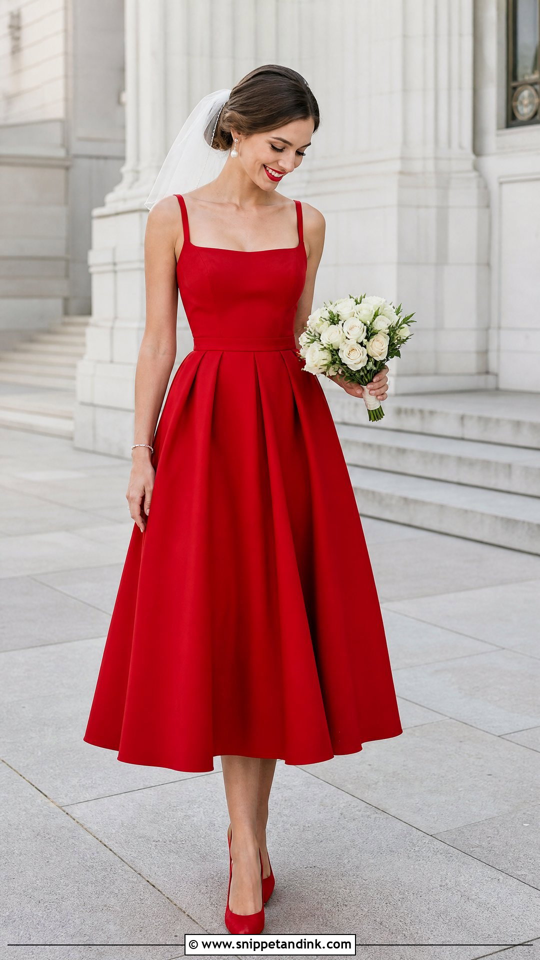 Red Tea Length Bride Dress - Snippet and Ink - 25 Red Bride Dress Ideas