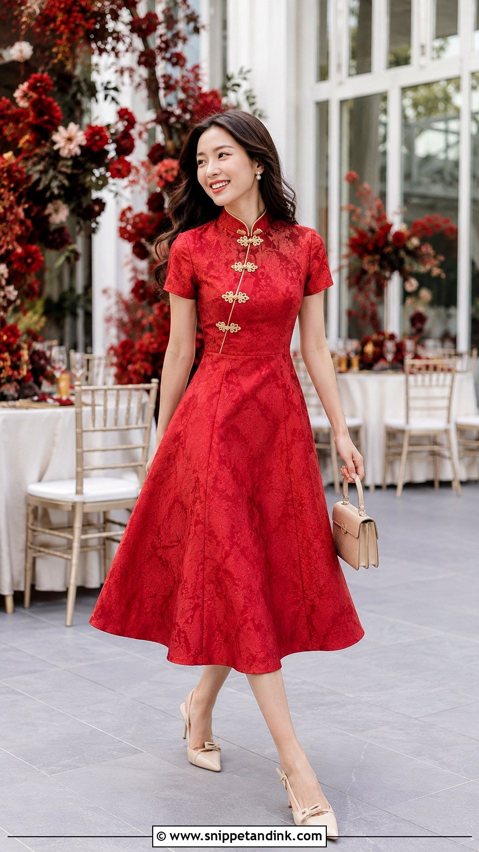 Red Tea Length Sangjit Dress - Snippet and Ink - 20 Modern Sangjit Dress Ideas