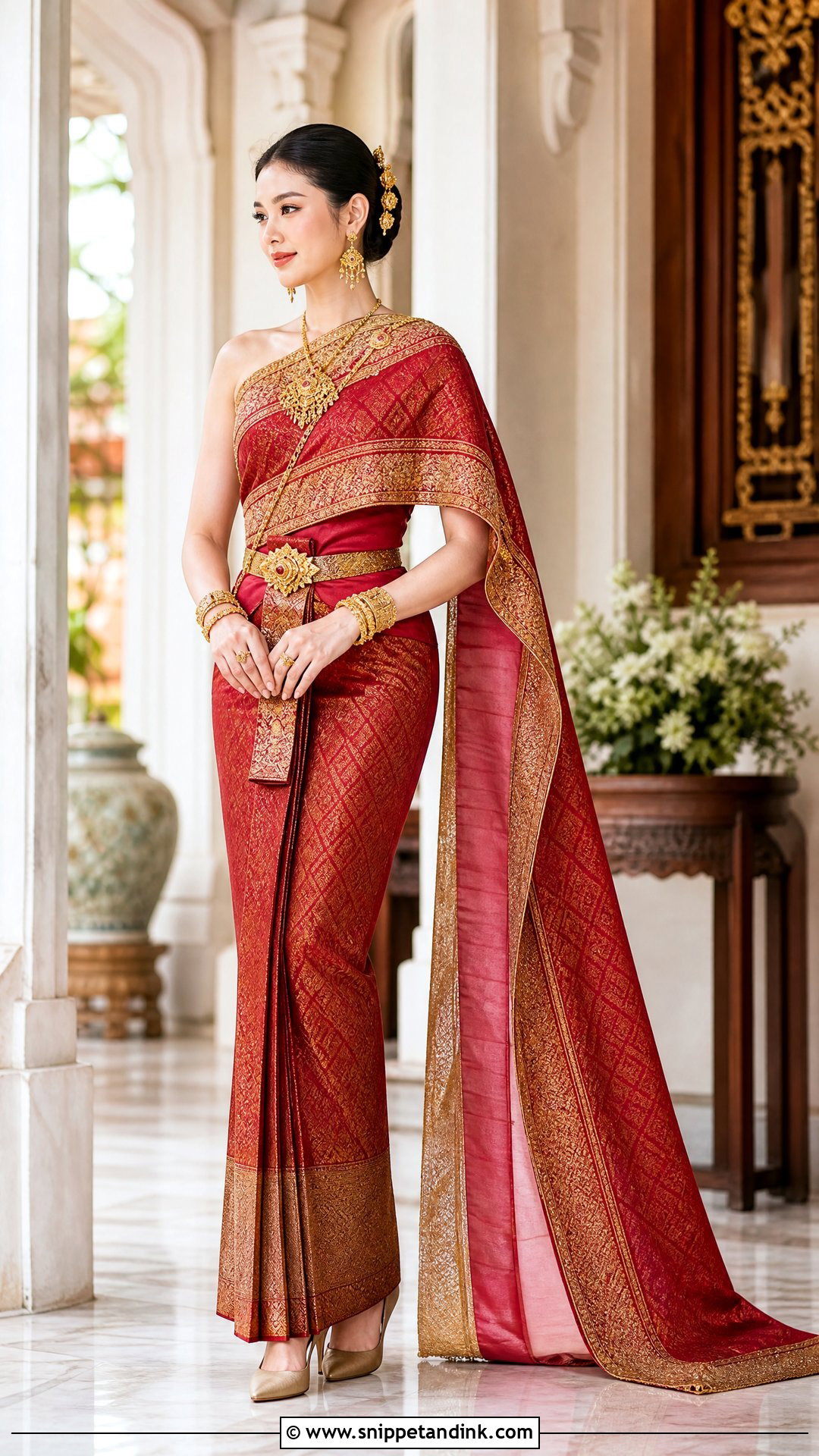 Red Thai Chakraphat Wedding Dress - Snippet and Ink - 20 Traditional Thai Wedding Dress Ideas