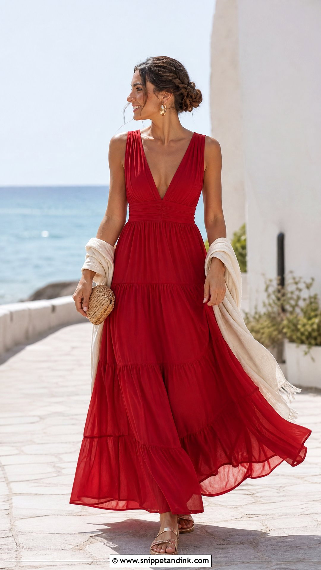 Red Tiered Maxi Dress for Beach Wedding - Snippet and Ink - 25 Red Dress for Wedding Ideas