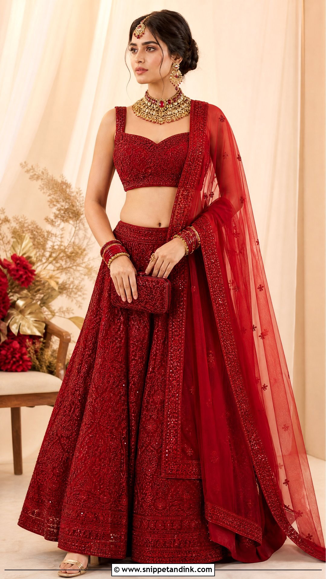 Red Tonal Embroidery Bridal Lehenga - Snippet and Ink - 20 Red Indian Bridal Dress Ideas