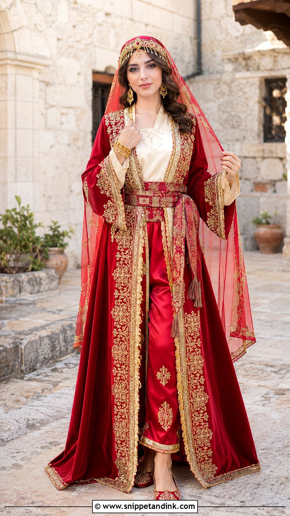 Red Turkish Entari And alvar Outfit - Snippet and Ink - 20 Traditional Turkish Wedding Dress Ideas