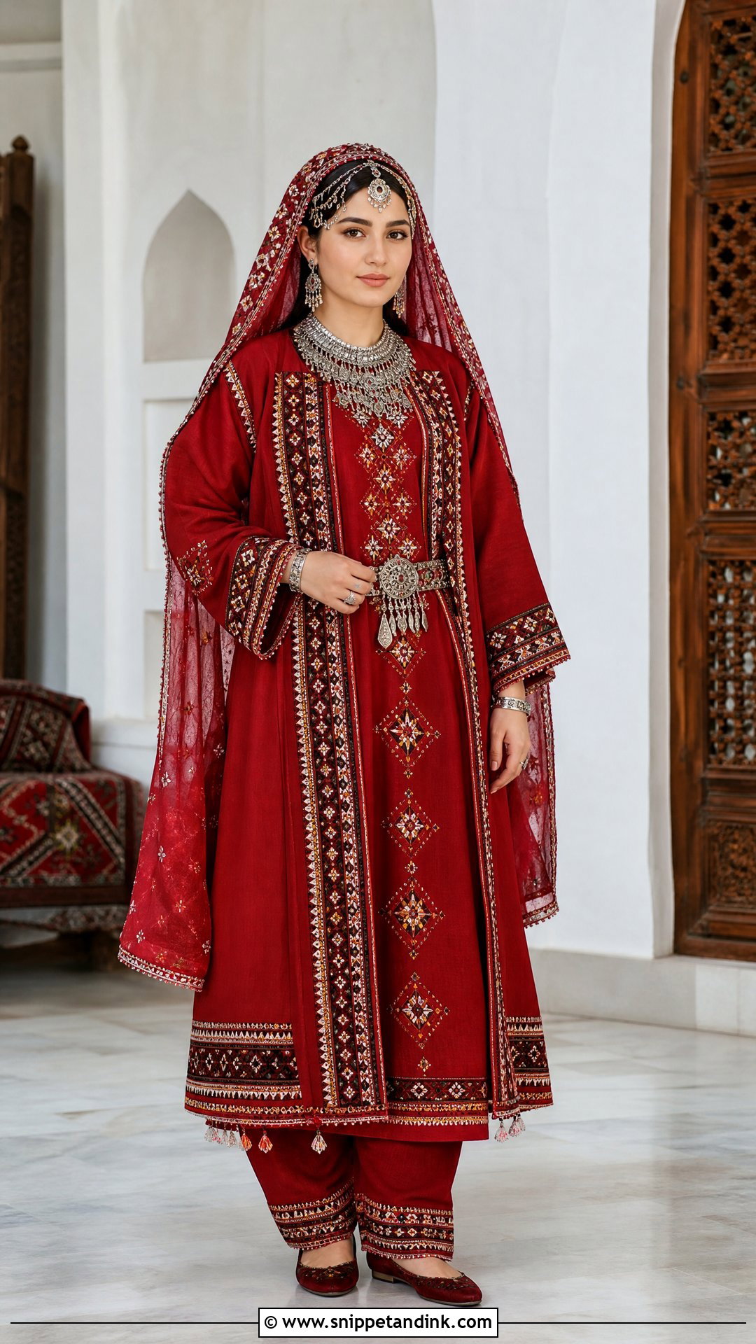 Red Turkmen Inspired Afghan Wedding Dress - Snippet and Ink - 20 Traditional Afghan Wedding Dress Ideas