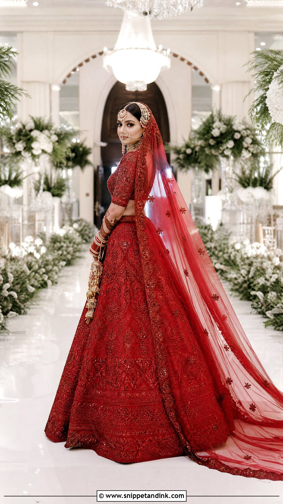 Red Veil Dupatta With Monochrome Bridal Lehenga - Snippet and Ink - 20 Red Dupatta for Bride Ideas