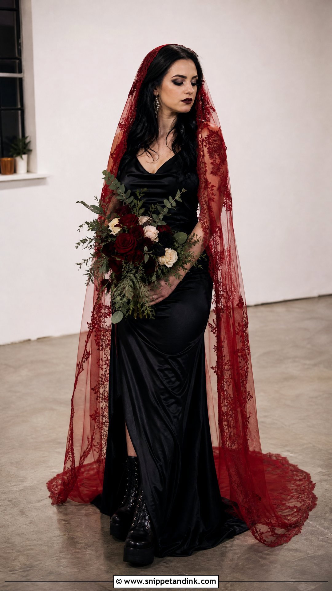 Red Veil Grunge Wedding Dress - Snippet and Ink - 25 Grunge Wedding Dress Ideas