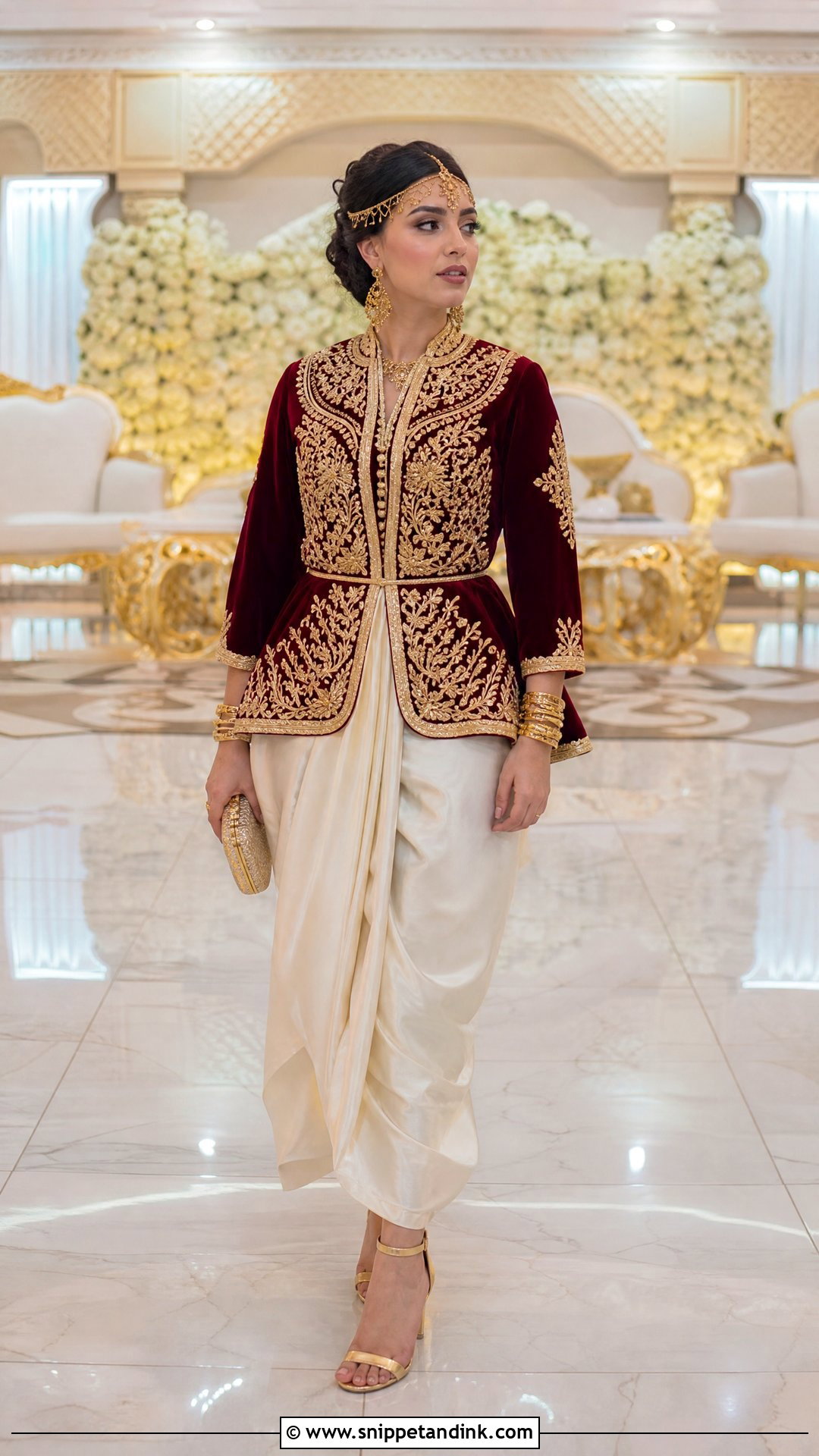 Red Velvet Karakou With Sarouel Mdawer - Snippet and Ink - 25 Algerian Wedding Dress Ideas