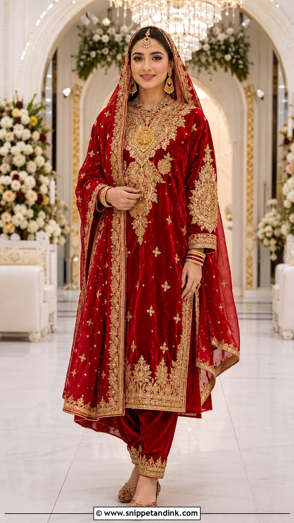 Red Velvet Kashmiri Bridal Pheran - Snippet and Ink - 20 Kashmiri Wedding Dress Ideas