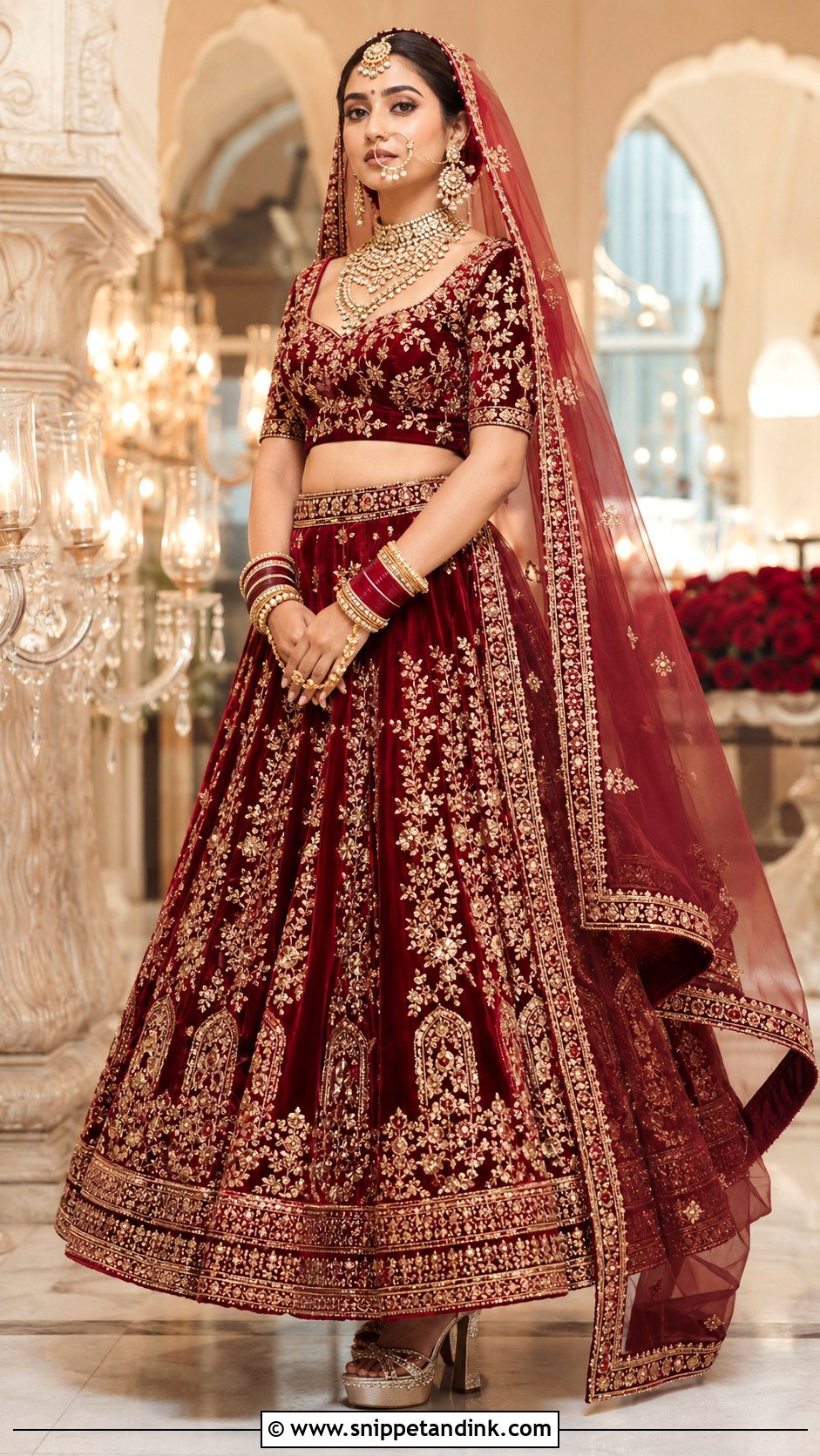 Red Velvet Lehenga - Snippet and Ink - 25 Red Indian Wedding Dress Ideas