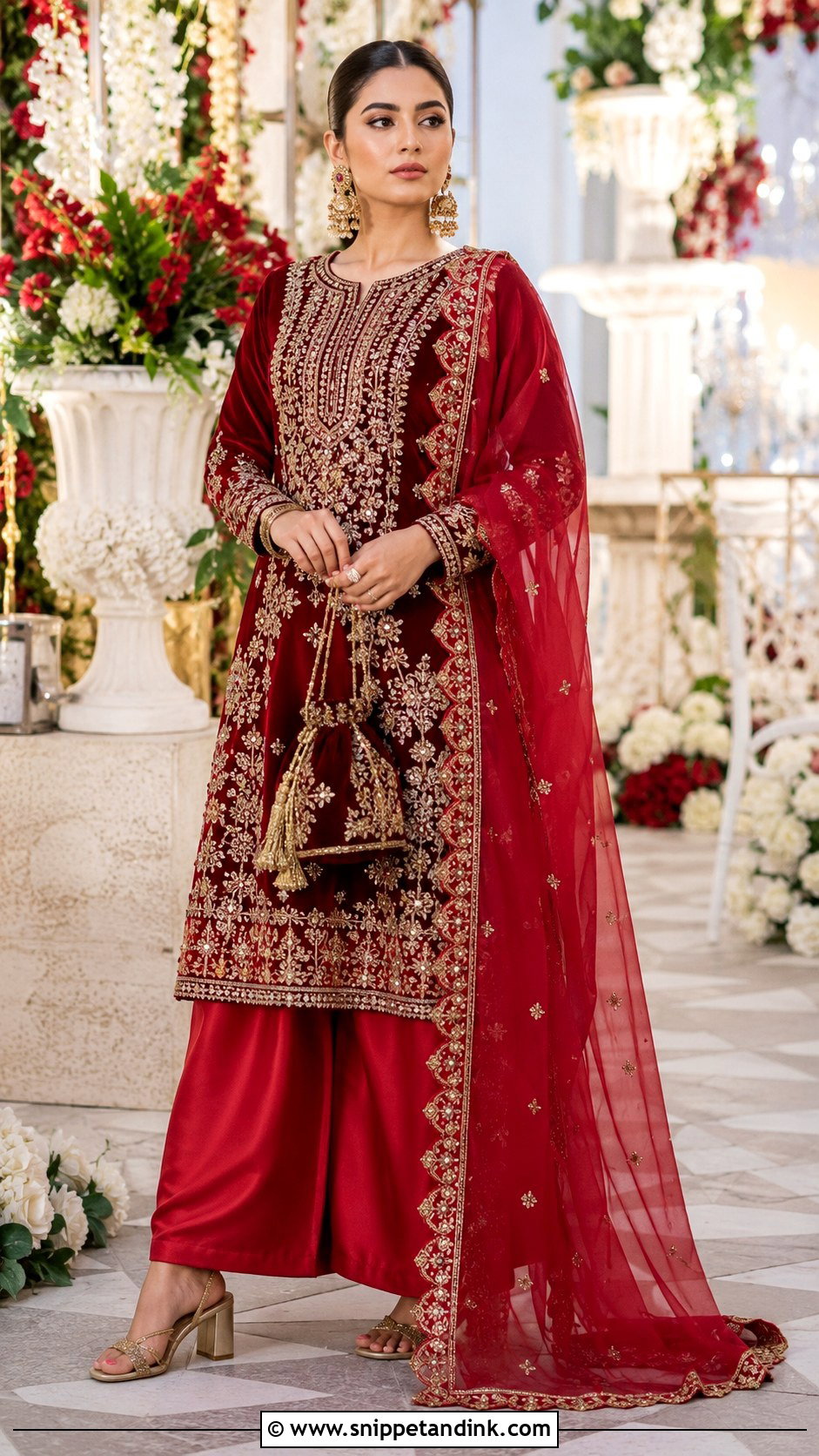 Red Velvet Long Shirt Palazzo Wedding Outfit - Snippet and Ink - 20 Long Shirt with Plazo Wedding Dress Ideas
