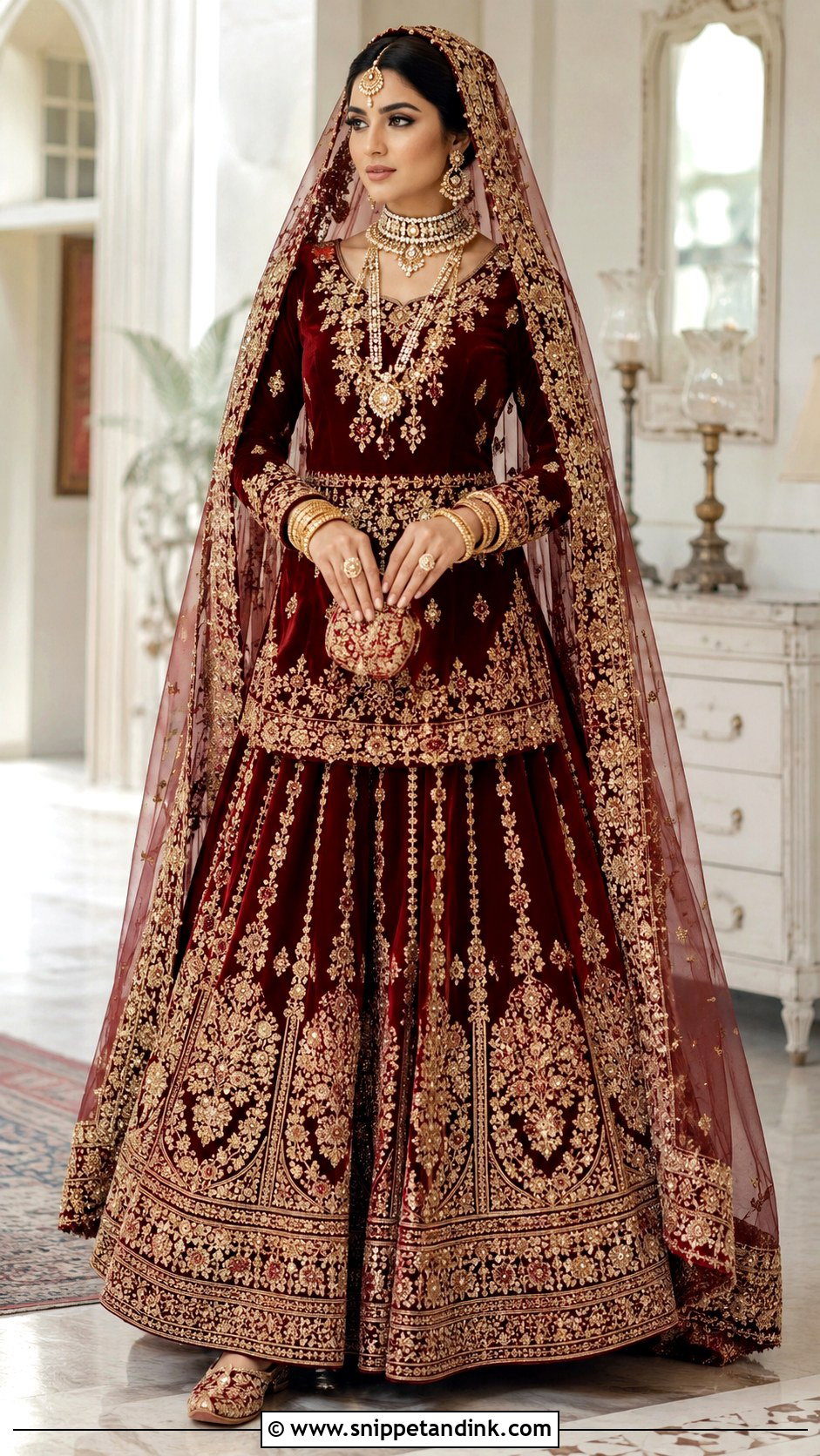 Red Velvet Pakistani Bridal Barat Dress - Snippet and Ink - 20 Pakistani Bridal Barat Dresses
