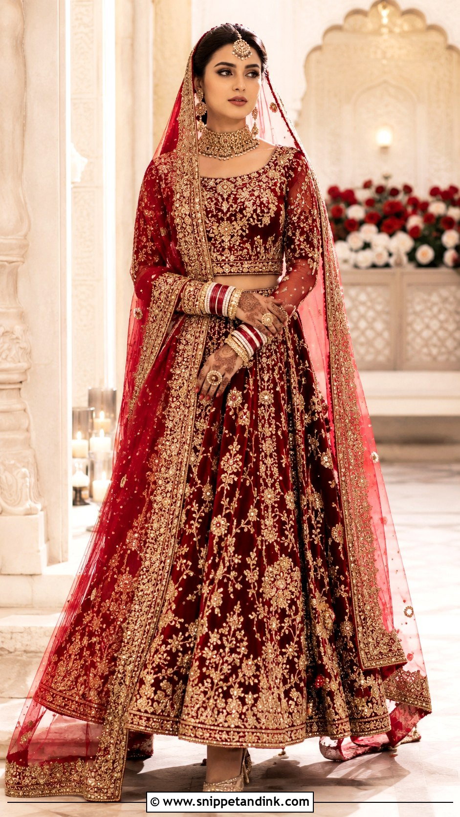 Red Velvet Pakistani Bridal Lehenga - Snippet and Ink - 25 Red Pakistani Bridal Wear Ideas