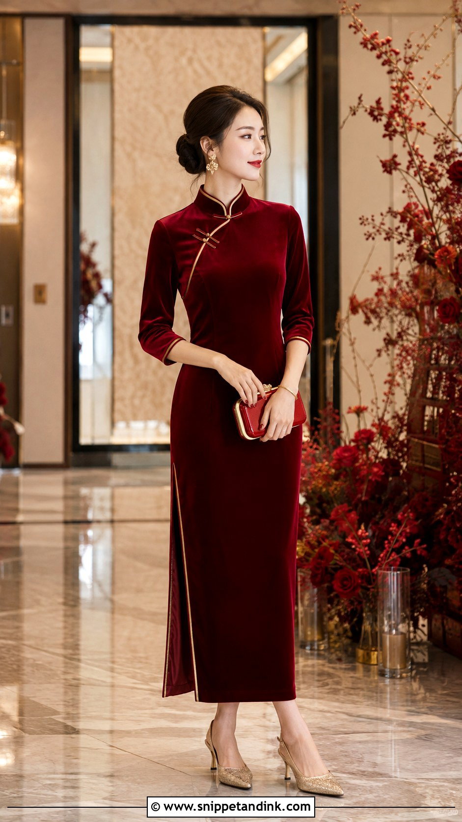 Red Velvet Qipao Wedding Dress - Snippet and Ink - 20 Chinese Style Wedding Dress Ideas