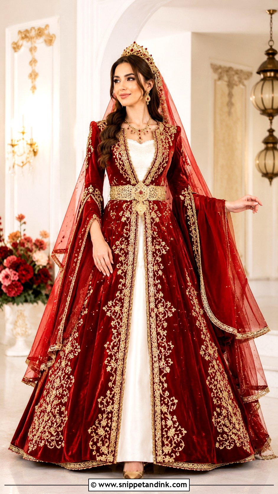 Red Velvet Turkish Bindall Dress - Snippet and Ink - 20 Traditional Turkish Wedding Dress Ideas