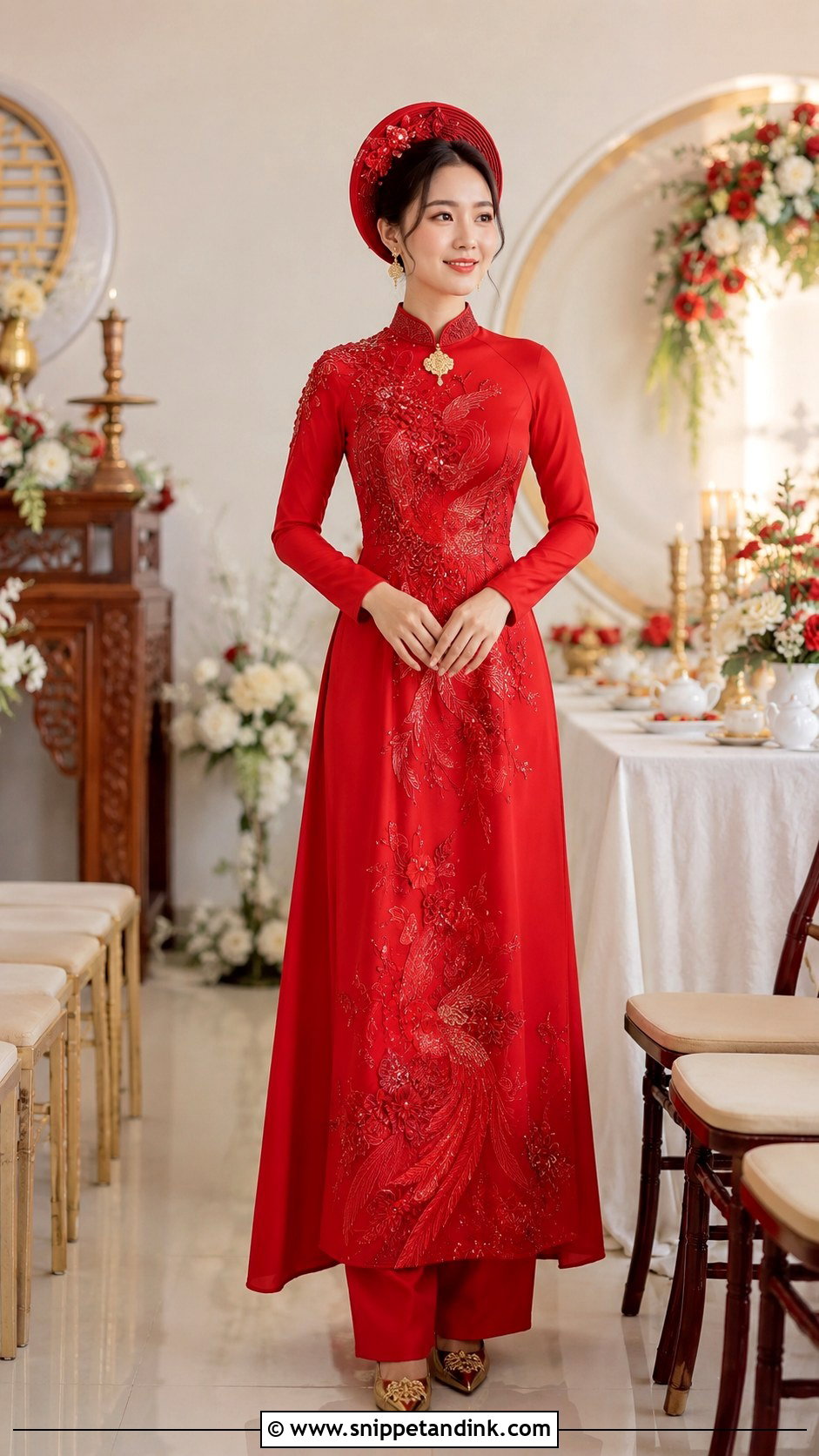 Red Vietnamese Ao Dai Wedding Dress - Snippet and Ink - 20 Asian Wedding Dresses