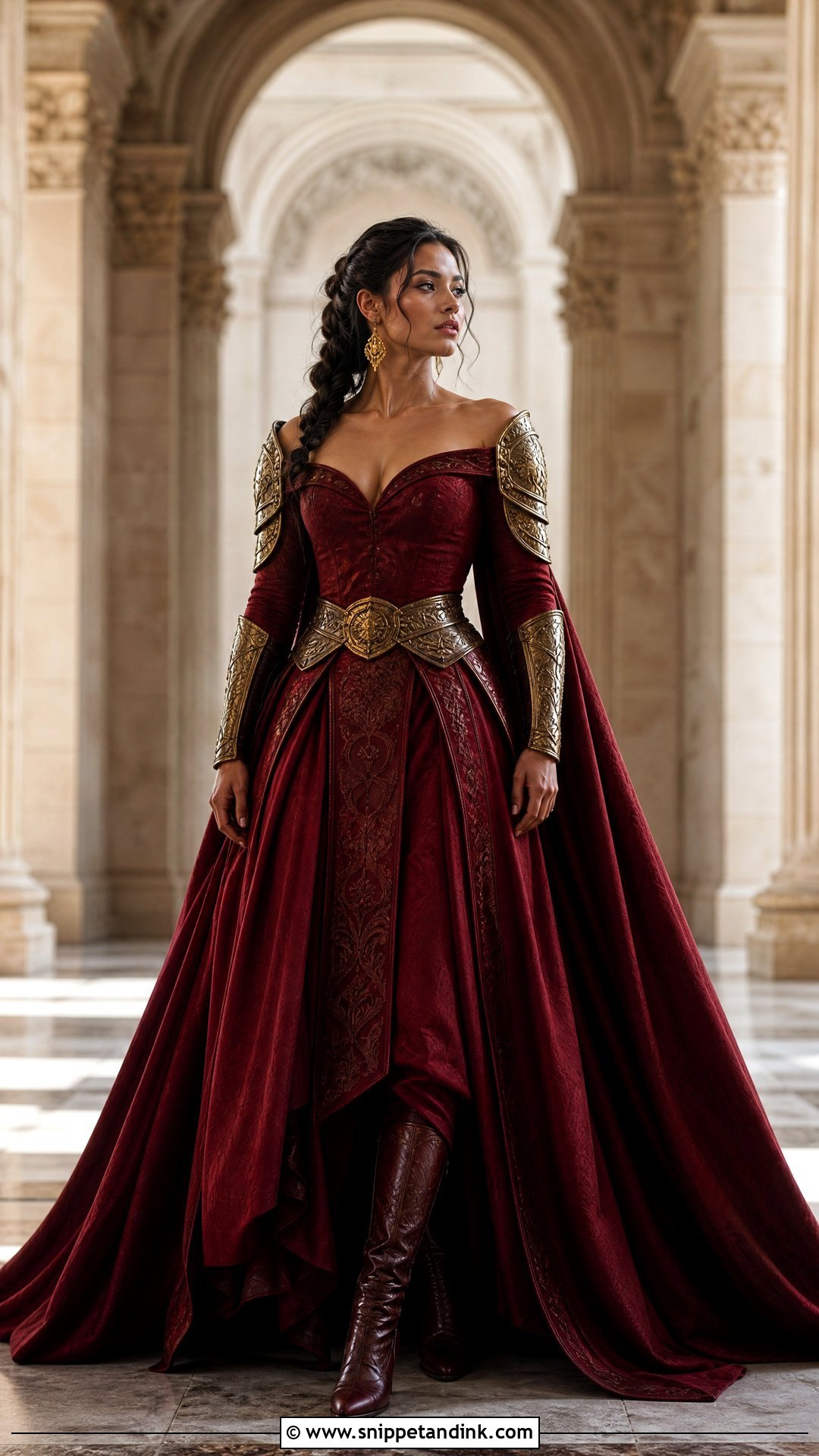 Red Warrior Wedding Dress With Gold Armor - Snippet and Ink - 20 Warrior Wedding Dress Ideas