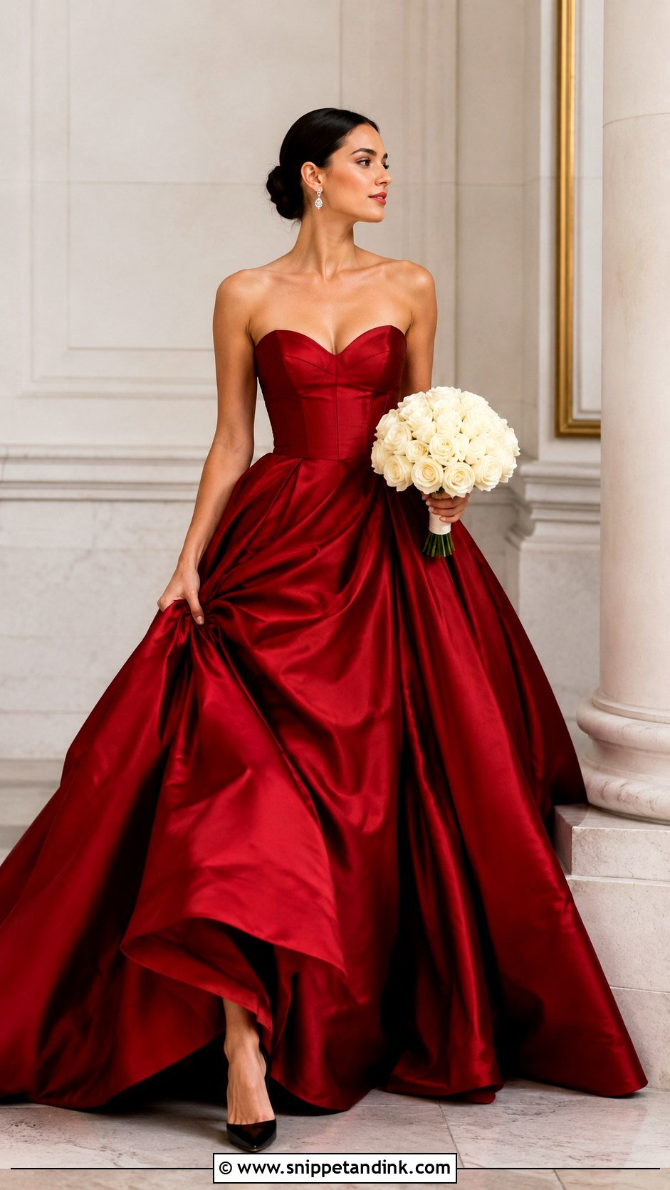 Red Wedding Dress With Black Accessories - Snippet and Ink - 20 Colorful Wedding Dresses