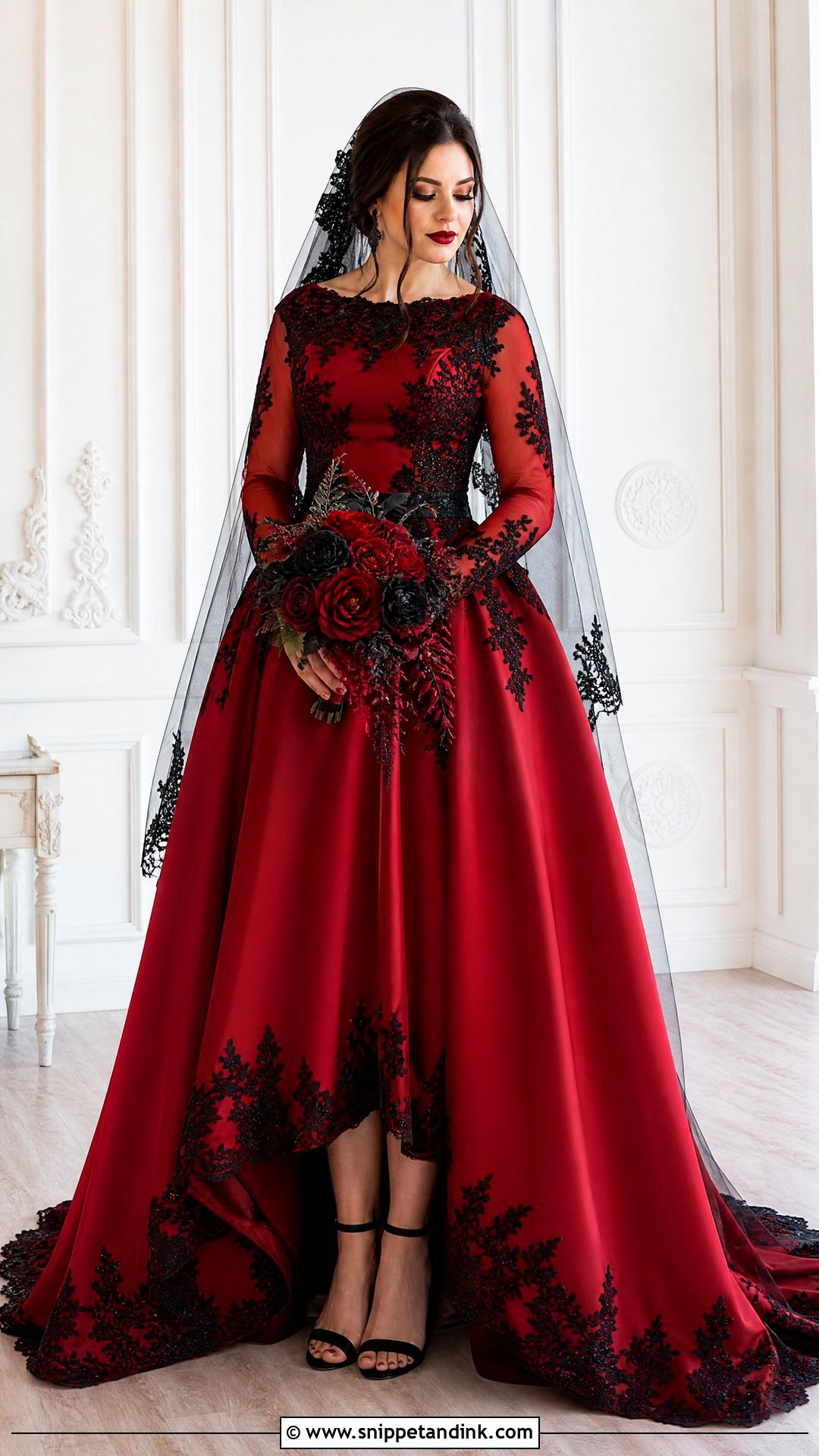 Red Wedding Dress With Black Lace - Snippet and Ink - 25 Red and Black Wedding Dress Ideas