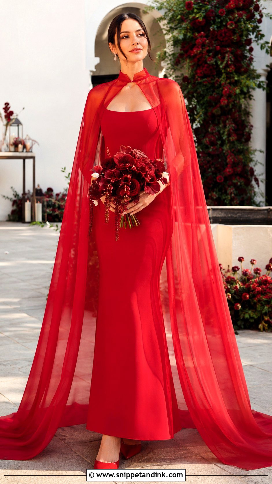 Red Wedding Dress With Cape - Snippet and Ink - 25 Red Wedding Dress Ideas
