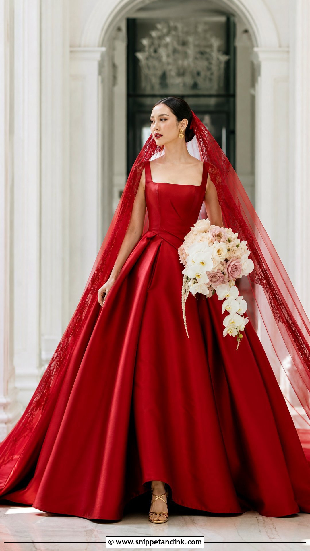 Red Wedding Dress With Gold Heels - Snippet and Ink - 20 Nontraditional Wedding Dress Color Ideas