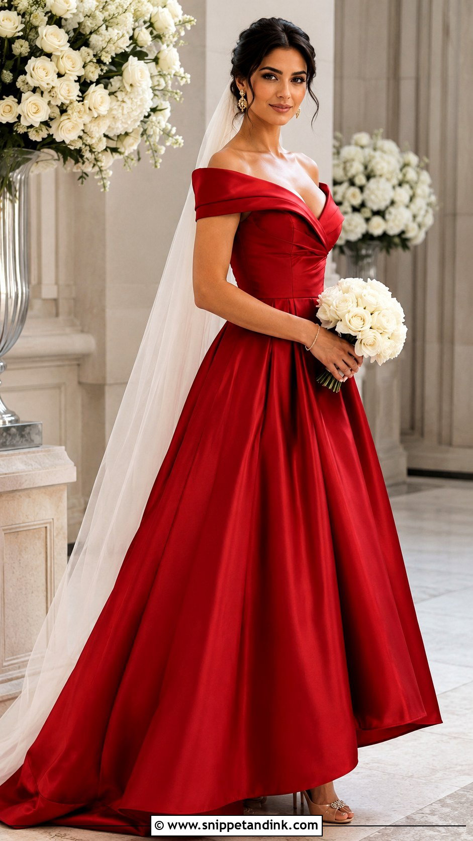 Red Wedding Dress With Gold Jewelry - Snippet and Ink - 25 Wedding Dresses with Color