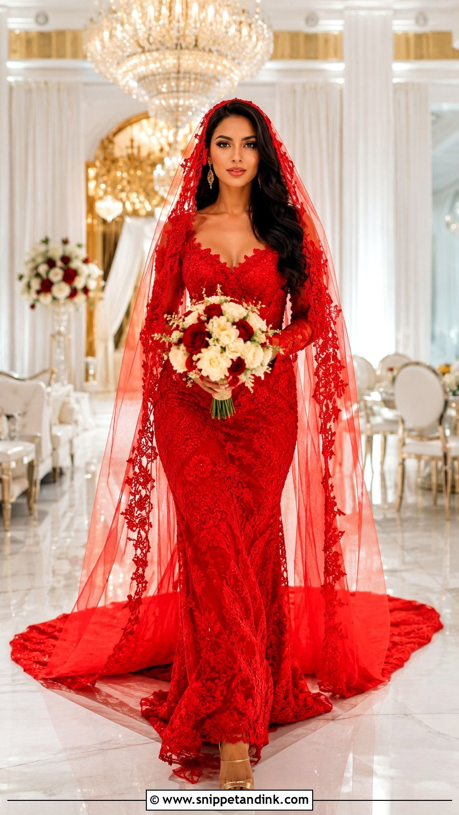 Red Wedding Dress With Matching Veil - Snippet and Ink - 20 Unusual Wedding Dress Ideas