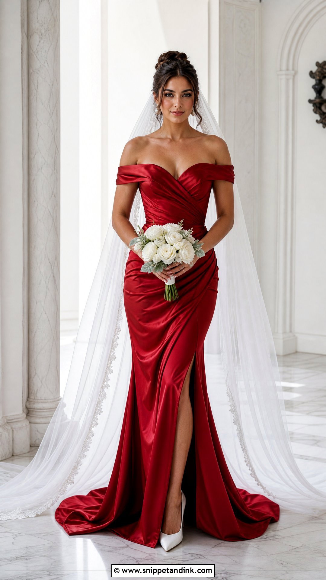 Red Wedding Dress With White Veil - Snippet and Ink - 25 Red and White Wedding Dress Ideas