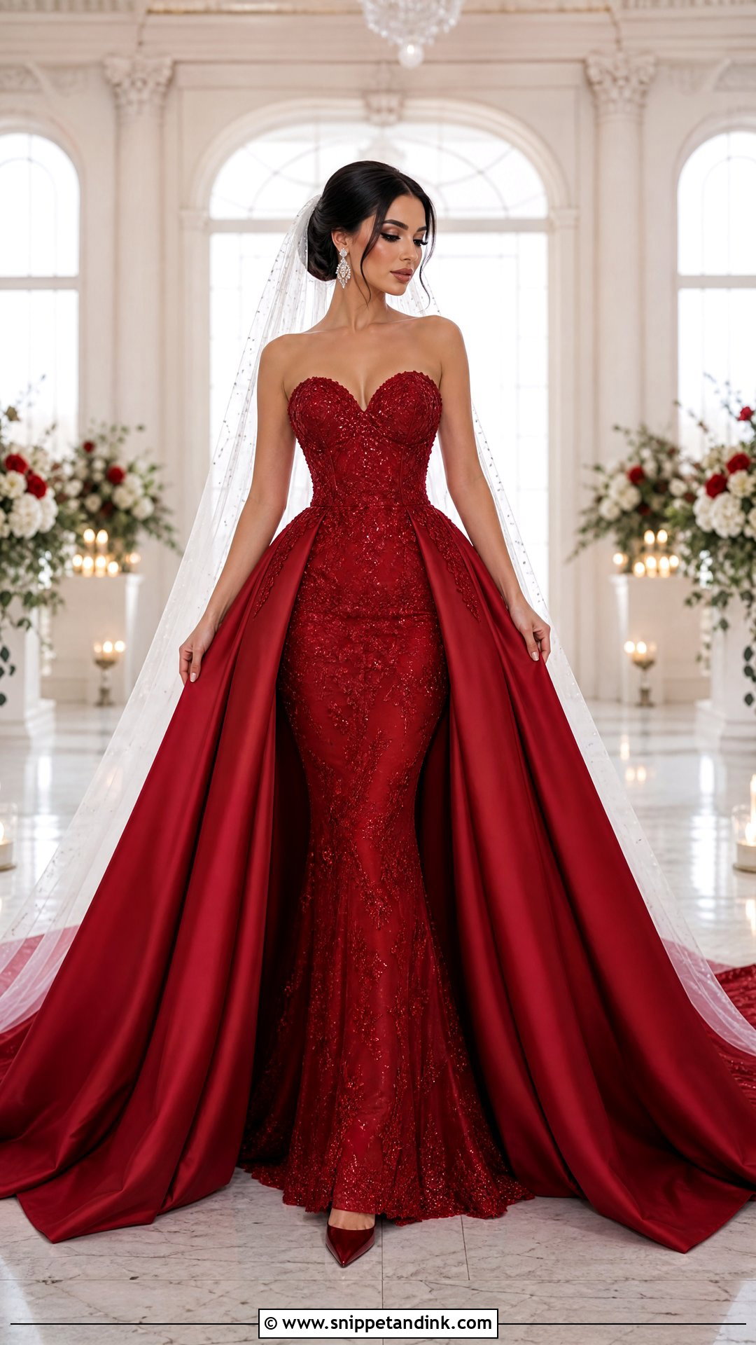 Red Wedding Gown With Detachable Overskirt - Snippet and Ink - 20 Red Wedding Gown Ideas