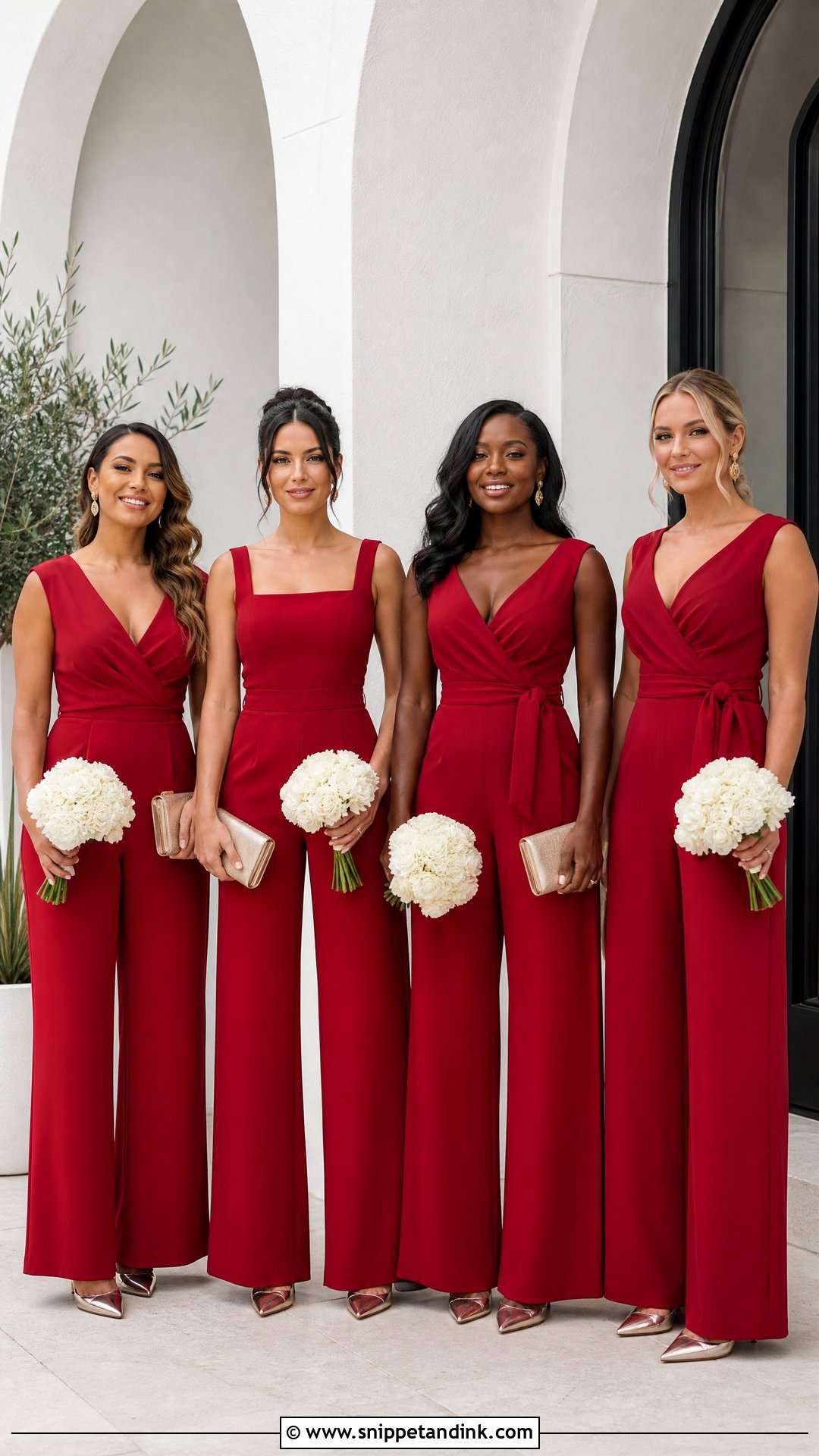 Red Wide Leg Bridal Party Jumpsuits - Snippet and Ink - 20 Red Bridal Party Ideas