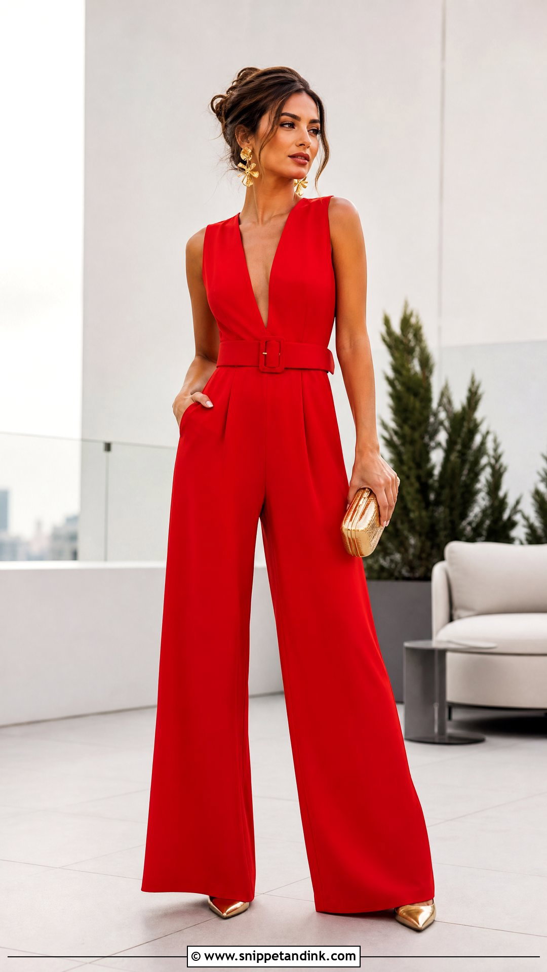Red Wide Leg Jumpsuit Bachelorette Outfit - Snippet and Ink - 20 Red Bachelorette Ideas