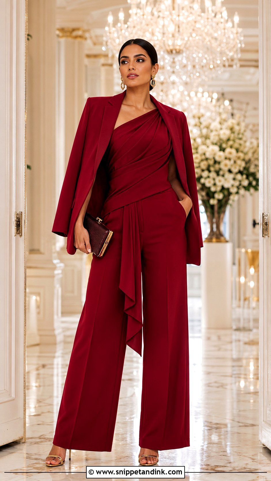 Red Wide Leg Pants Wedding Outfit - Snippet and Ink - 20 Formal Pants Outfit Wedding Ideas