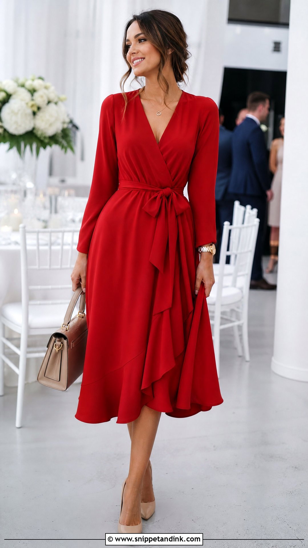 Red Wrap Midi Dress for Wedding - Snippet and Ink - 20 Red Dresses for Wedding